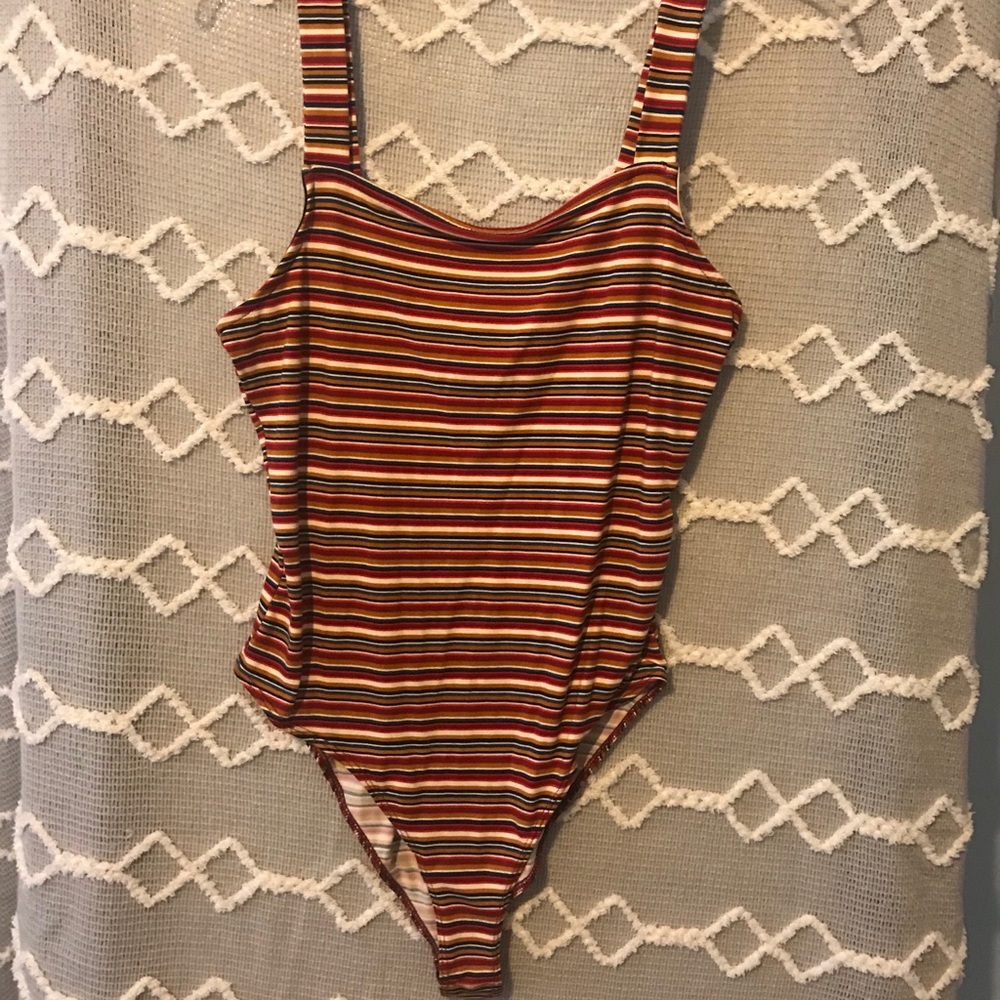 Forever 21 multi color striped bodysuit size L